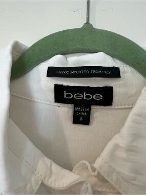 bebe White Linen Blend Button-Down Dress